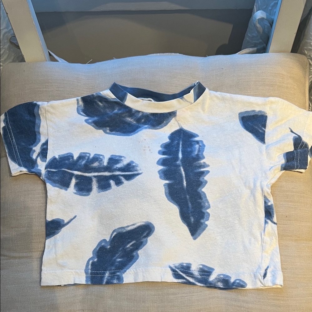 Zara Kids White and Blue Leaf Tee